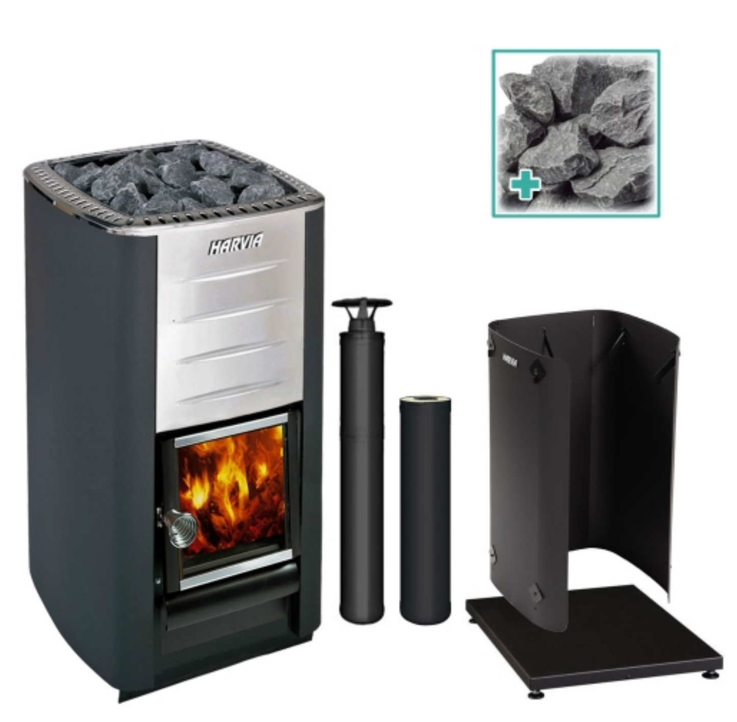 Harvia M3 BK Pkg Wood-Burning Sauna Stove Package, 16.5kW